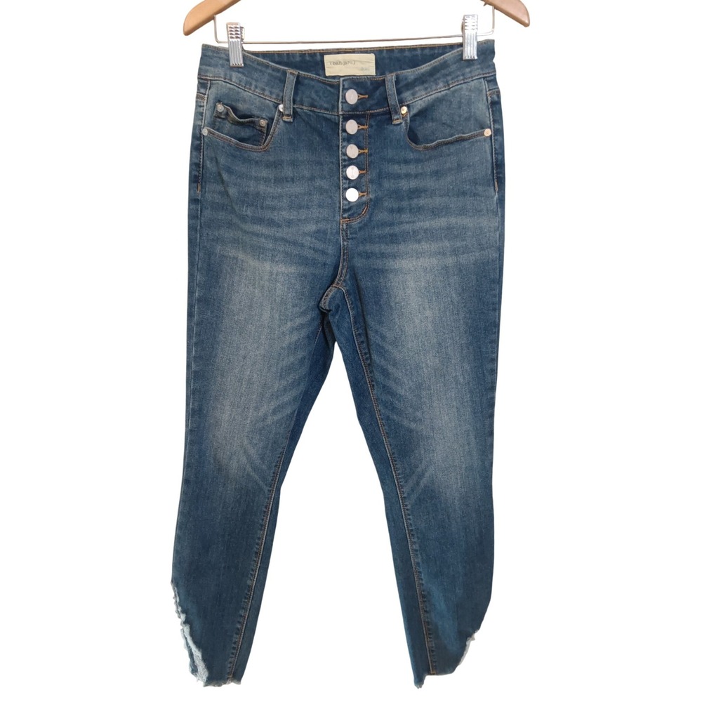 ban jara Women's Jeans Size 9/28 Button Fly Distressed Hem Slim Denim